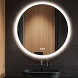 S&CenterDot;BAGNO 32’’ Round Led Bathroom Mirror with Lights&comma; Backlit and Front Lighted&comma; Wall-Mounted Vanity Mirror 3000K&sol;4000K&sol;6500K&comma; Inside Bluetooth Speaker Anti-Fog Dimmable Smart Mirror