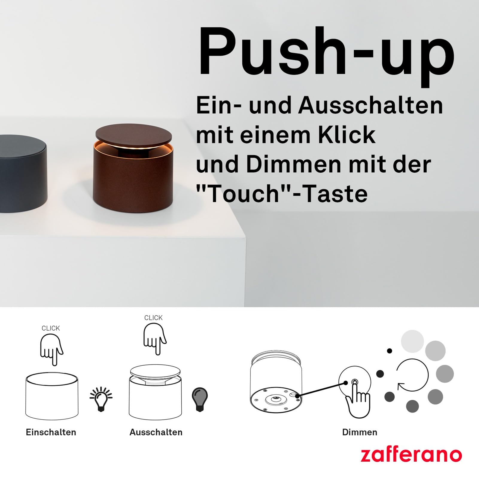 Zafferano, Push-Up Lampe, Kabellose, Wiederaufladbare Tischlampe mit Touch Control, Auch für den Außenbereich Geeignet, Dimmer, 2200-3000 K, Höhe 80-100 cm, Farbe Sand