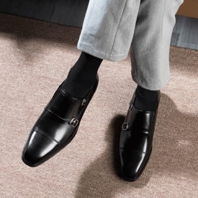 Men's Fashion Genuine Leather Wingtip Dress Oxford Shoes Retro Round Toe Comfortable Lug Sole Non-Slip Lace-Up Dress Shoes2