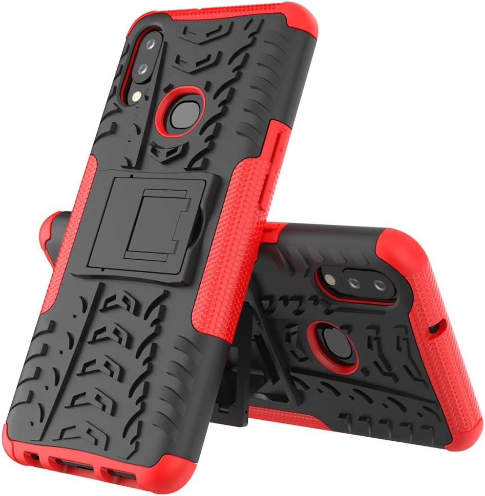 Galaxy A10S Case, Samsung A10S Case, with HD Screen Protector, SKTGSLAMY [Shockproof] Tough Rugged Dual Layer Protective Case Hybrid Kickstand Cover for Samsung Galaxy A10S (Red)