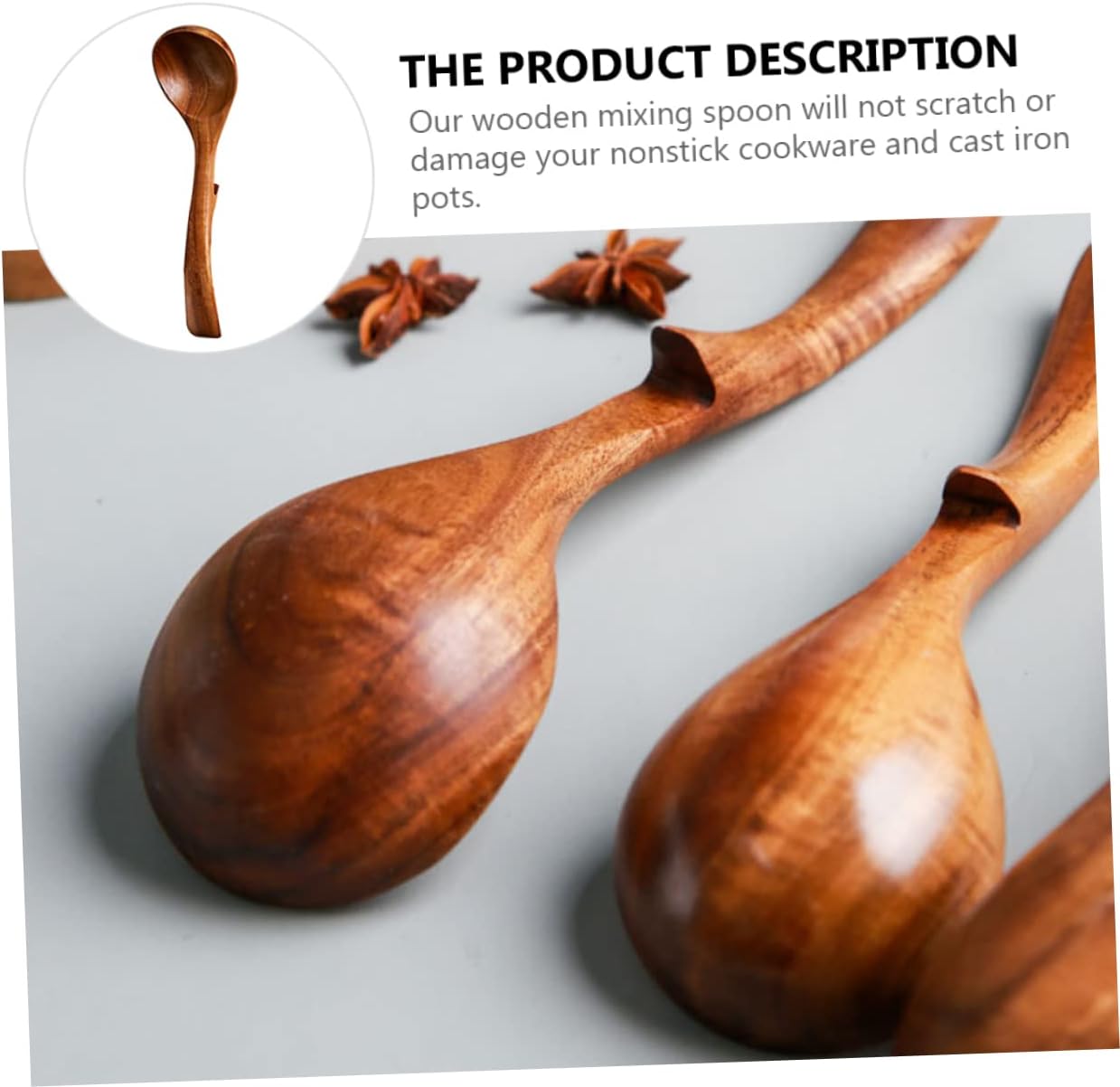 Wooden Spoons for Cooking,2pcs Long Handle Spoon with Hook Mixing Spoons Non-Stick Spoon Soup Spoons China Spoon Cooking Spoon Japanese Ramen