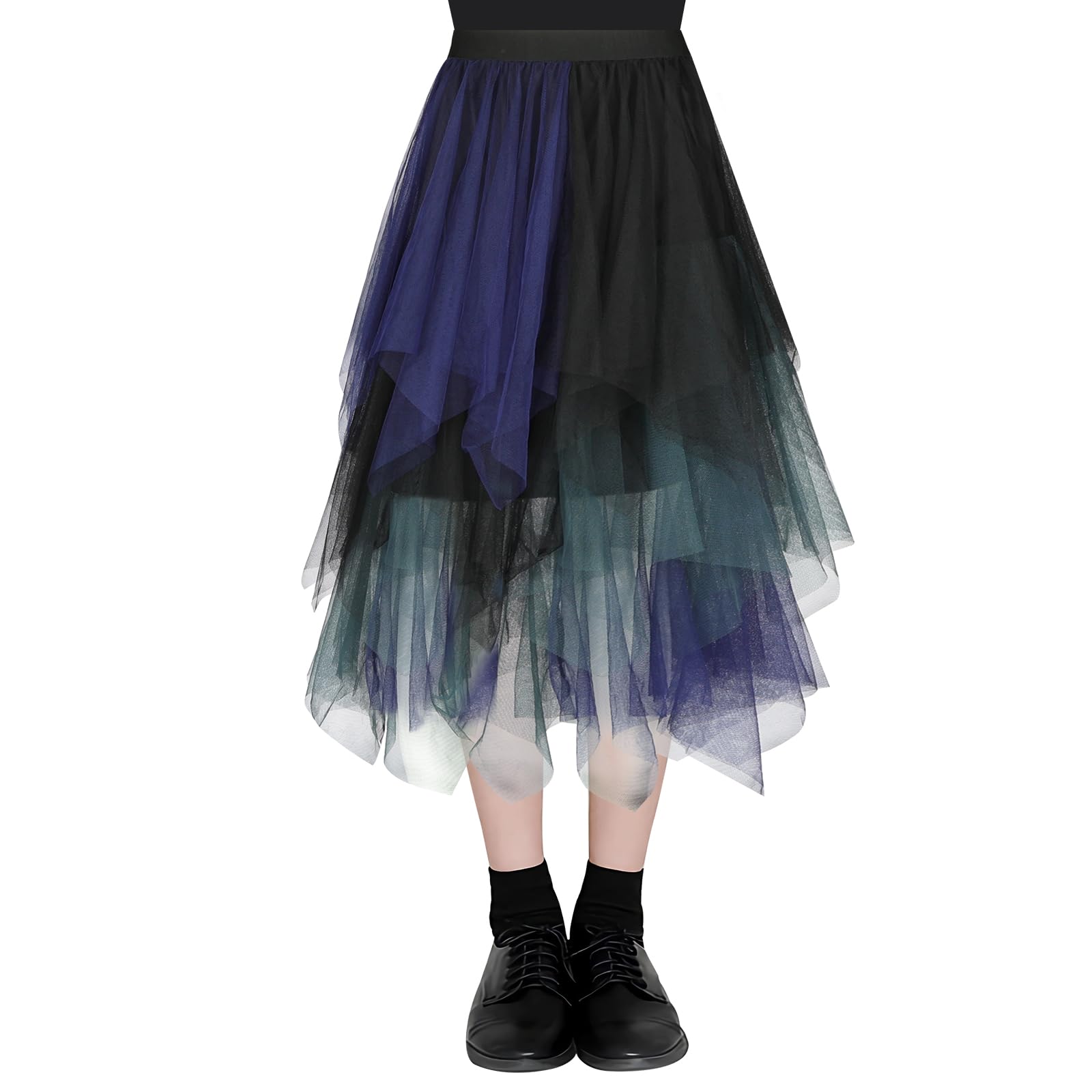 AUYAO Damen Tüllrock Klassisch Mittellanger Ballett Tutu Rock Unregelmäßige Tütü Tutu Rock Damen Mesh Nähte Tutu Röcke Elastische Tüll Rock High Waisted Rock A-Linie Midirock Lagenrock Sommerrock