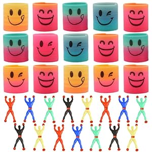 SPOKKI 30 Stück Fensterkrabbler und Regenbogenspirale Set, Kindergeburtstag Partytüten-Set, Neuheit dehnbares Klebespielzeug Puzzle Lächelndes Gesicht Spirale Spielzeug