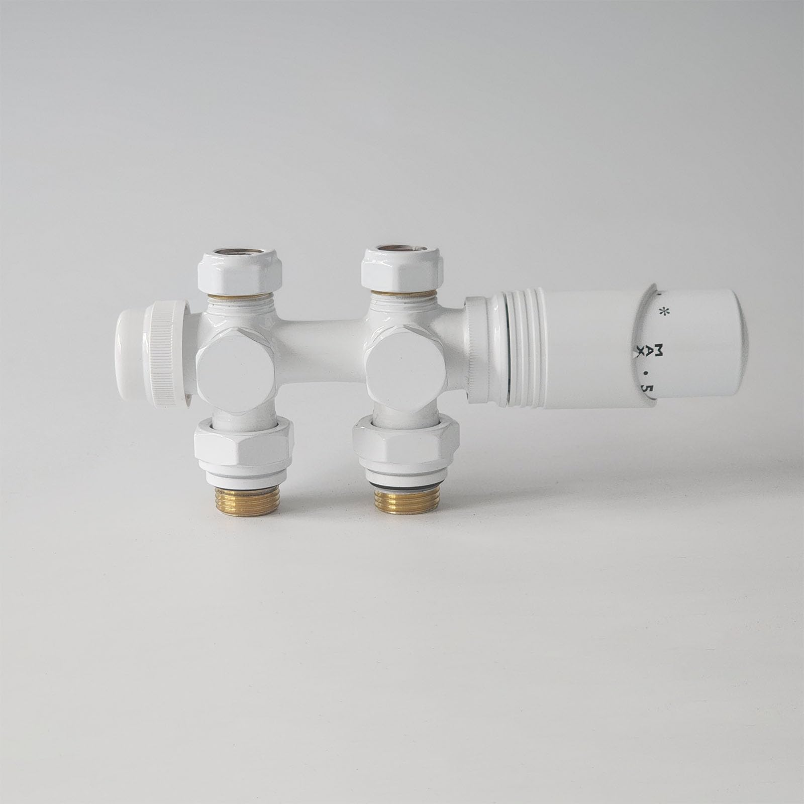 Heizkörperthermostat Heizkörper Durchgangsventil Eckventil 1/2 zoll φ15&16 Hahnblock Heizkörper Thermostat für Badheizkörper Handtuchheizkörper Mittelanschluss Multiblock Set (Weiß)