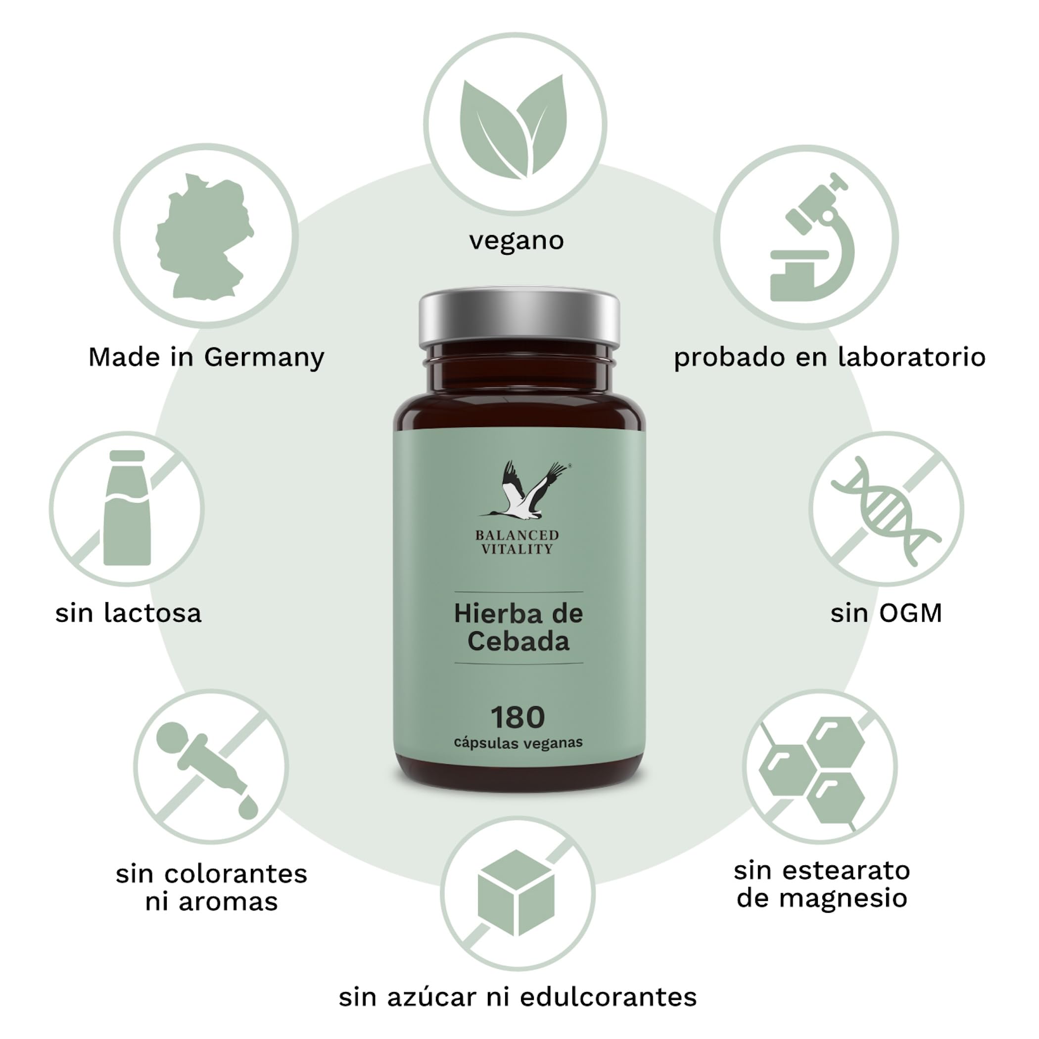 Hierba de cebada Balanced Vitality – proveedor de nutrientes variado – superalimento natural – sin aditivos – probado en laboratorio – 180 pastillas veganas para 2 meses – Made in Germany