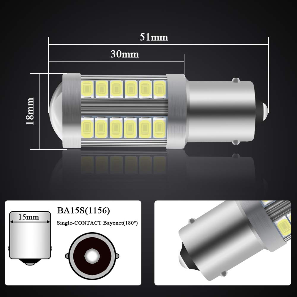 4 X 1156BA15S P21W LED Ampoule Blanc Super Brillant 6000K 5630 33 SMD Feu de Recul Stationnement Position Arrière Antibrouillard Arrière Ampoule 12-30V