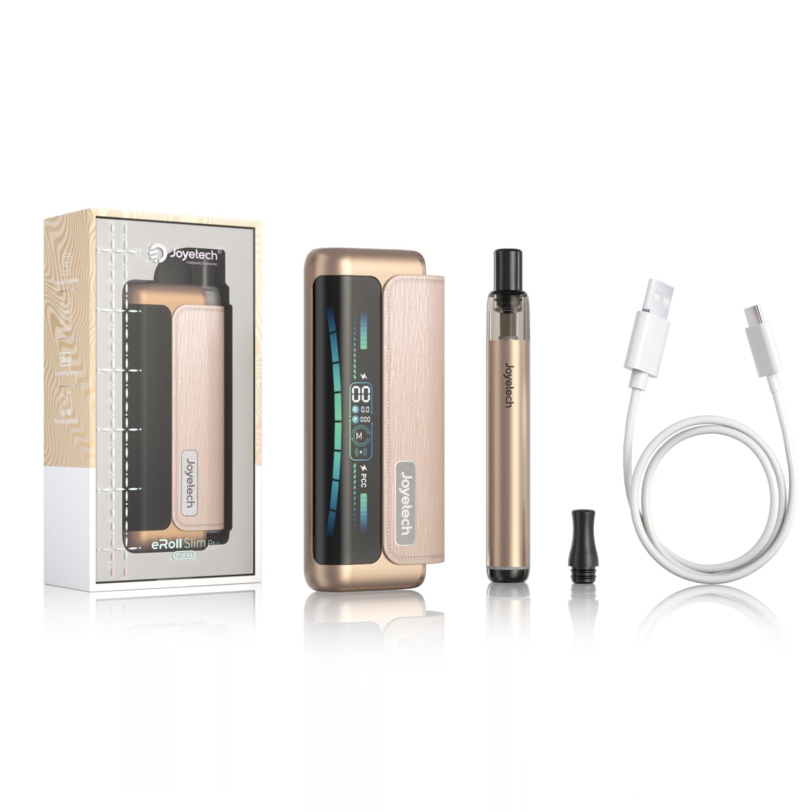 Joyetech Eroll Slim Pro Kits 2000mAh + 480mAh großer Akku Leistungsanpassung großes Display Pod-System nikotinfrei Gold