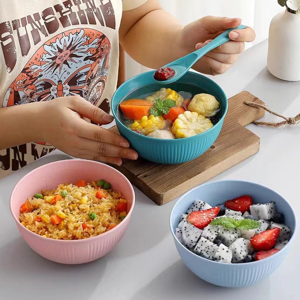 PRANIJ Reusable Wheat Straw Bowl Set of 6 - Dishwasher & Microwave Safe - BPA Free - Unbreakable Cereal Bowls for Salad, Rice, Soup - 750 ML 2