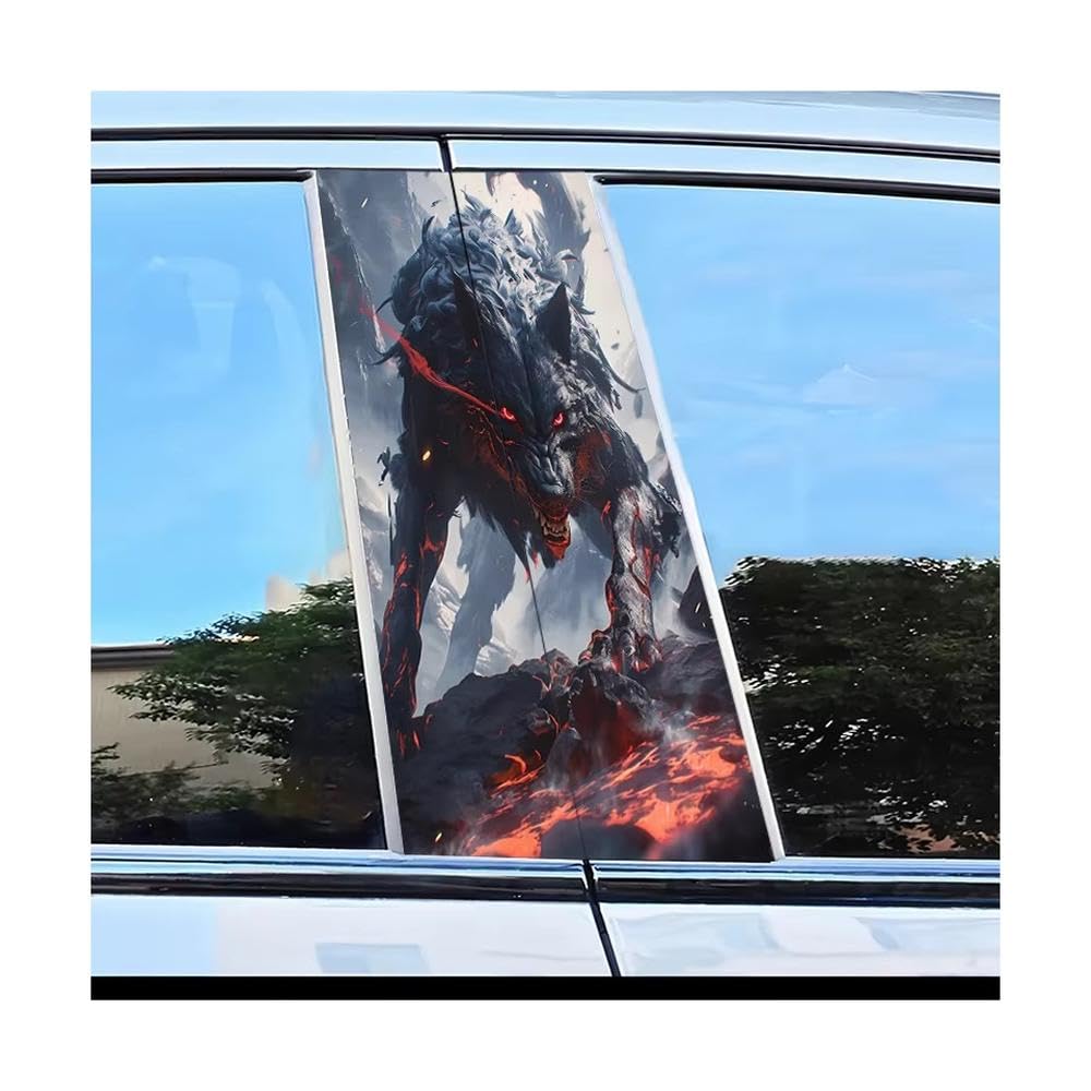 Dabhuoc One Color Car Parts 2 Pcs Car Door Pillar Decoration Sticker Lava Demon Wolf Scratch Protection