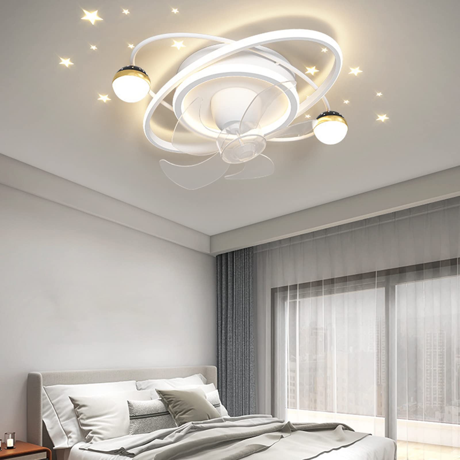 XQSSBModern Ceiling Fan with Led Light and Remote Control,Dimmable Ceiling Lights with Fan for Home Living Room Bedroom Fashion Ceiling Lamp Chandelier,White