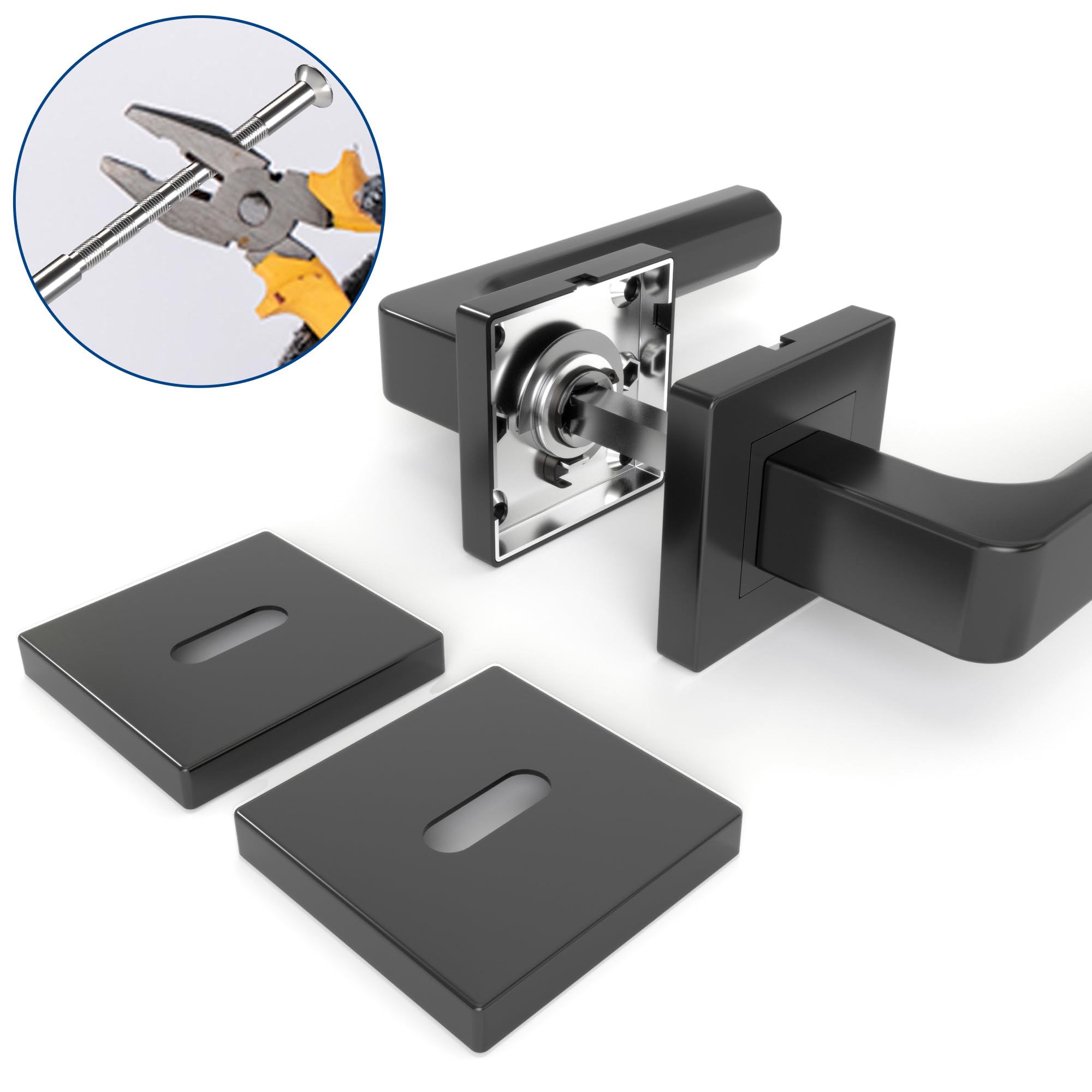 Türgriffe Innentüren Schwarz CUBE Türklinke Türbeschlag Drückergarnitur Zimmertür Garnitur BB-Buntbart Set 1er-Set Moderne Edelstahl 2 Türklinken & 2 Langschilder