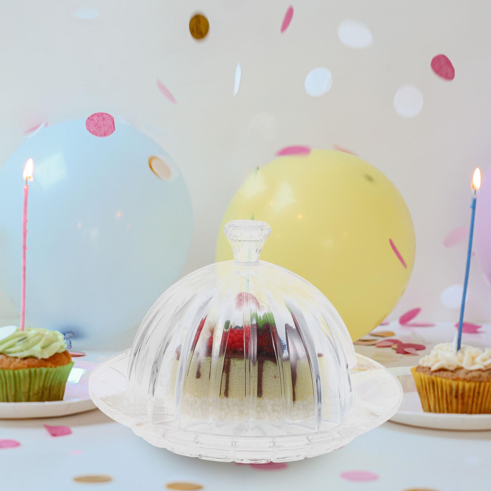 Cabilock Expositor de Tartas de Vidrio con Cúpula Transparente, Bandeja Redonda para Servir Pasteles con Diseño Versátil y Acabado Fino para Reuniones Casuales