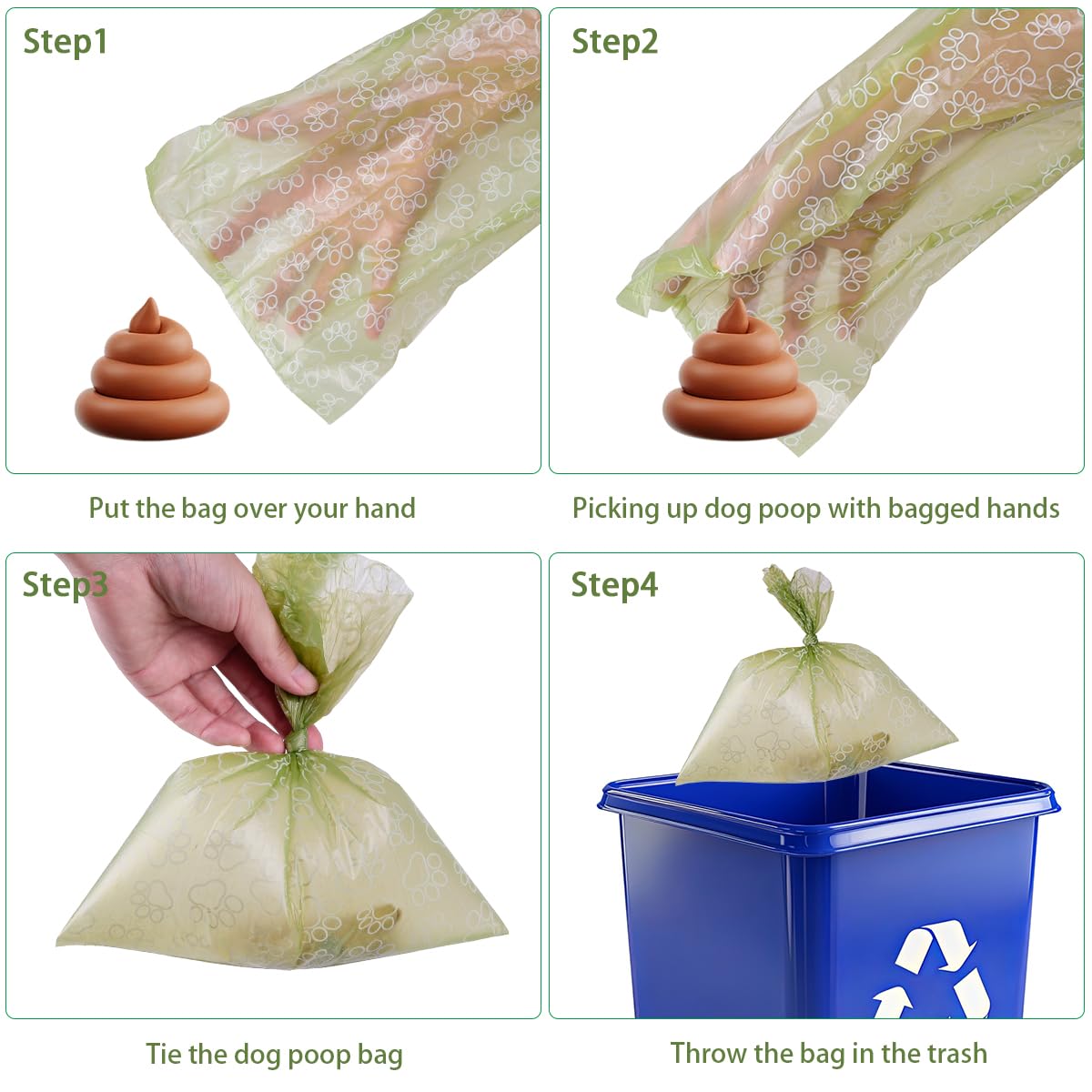 Rollos de bolsas para excrementos, 256 unidades, 9 x 13 pulgadas, color verde, gruesas, a prueba de fugas, con aroma a lavanda, bolsas para perros, bolsas de basura ecológicas para mascotas