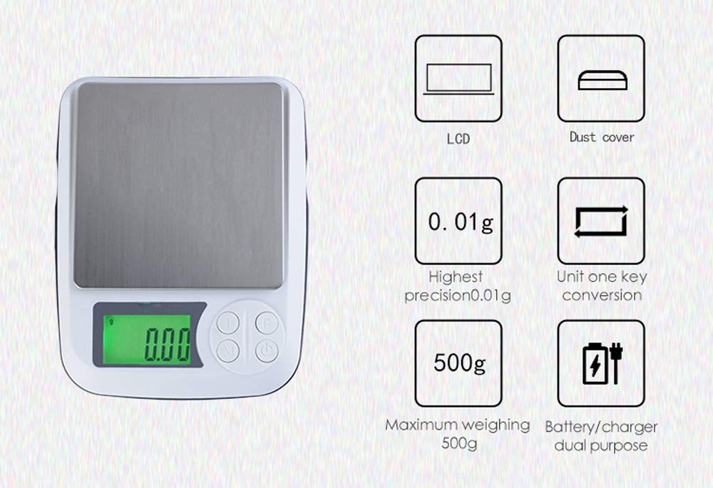 Balance de Cuisine électronique précision 0.01g Balance de Bijoux numérique Mini Balance électronique Balance de Cuisson pour Le Pesage de Pierres précieuses,500g/0.01g