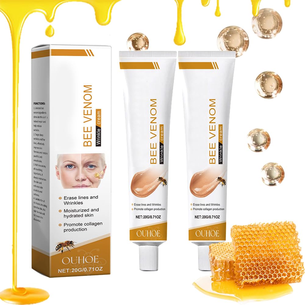2 Pezzi Crema al Veleno d’Api, Crema Antirughe Idratante e Rassodante per Viso e Collo, Adatta a Donna e Uomo, Tutti i Tipi di Pelle