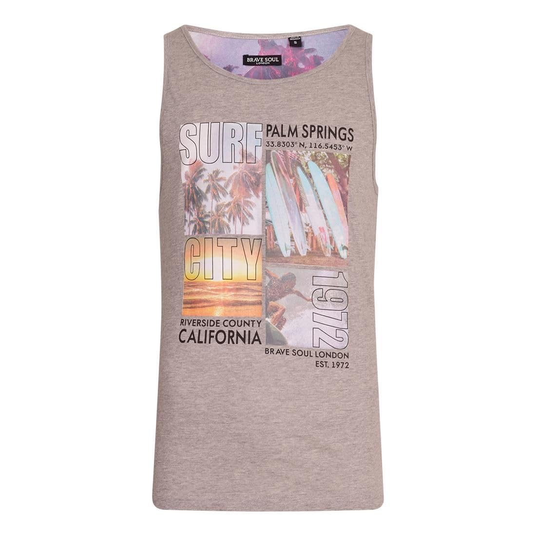 Mens California Graphic Vest Sleeveless Tank Top 100% Cotton Undershirt Gym Holiday Classic Surf Palm Trees Beach Grey L