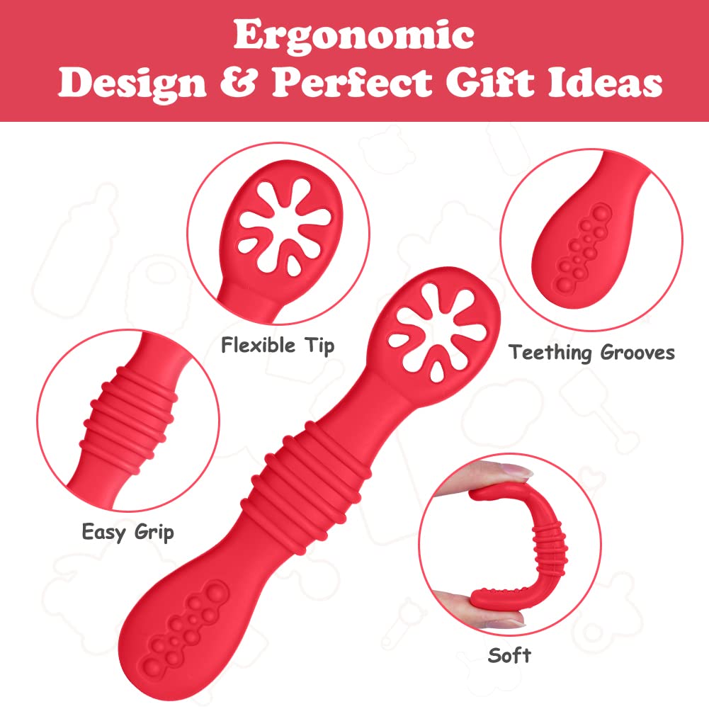 Vicloon Silicone Baby Fork Set, 4Pcs Baby Weaning Fork Self Feeding Utensil Easy Grip Soft Baby Spoon - Image 4