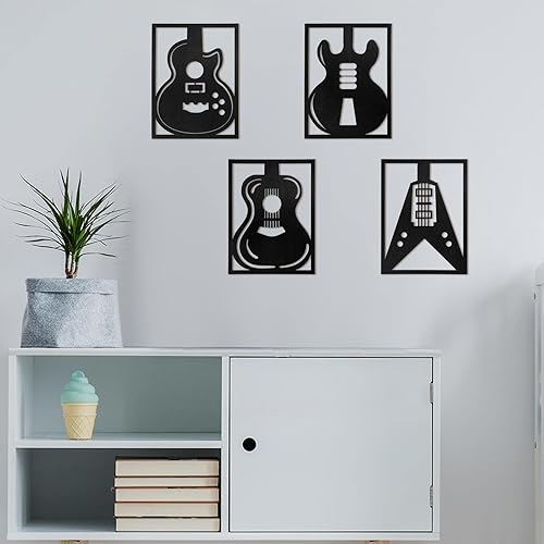Miniatura 7 de Amyhill 5 piezas de arte de pared de música de madera, decoración de pared de guitarra moderna, decoración musical hueca para habitación, decoración