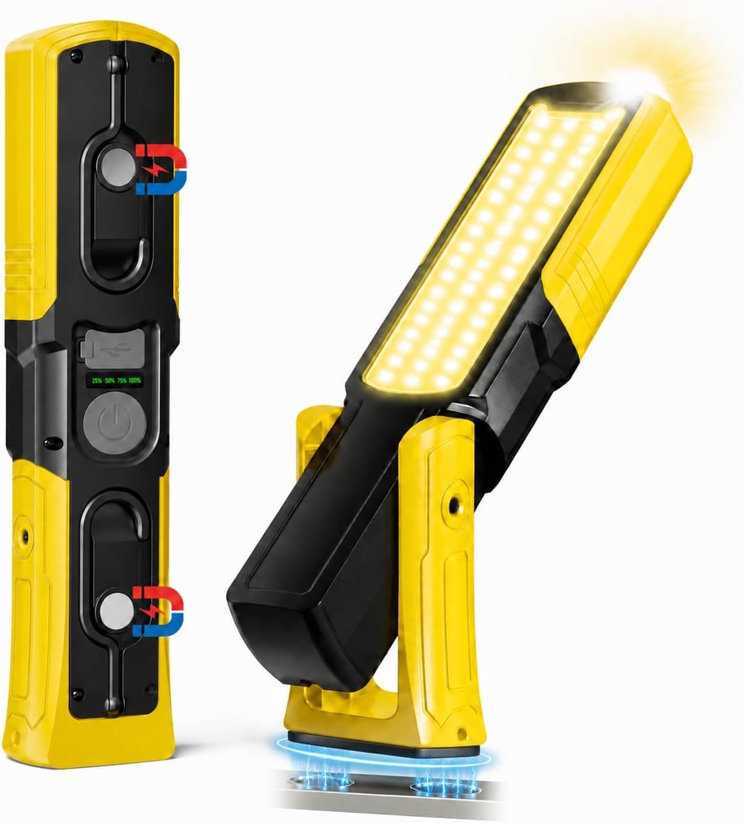 Lampada da officina a LED magnetica, 6000 mAh, luce per vano motore con 5 modalità di luminosità, ricarica rapida USB-C, impermeabile IP54, lampada da lavoro a LED con gancio per officina, riparazione