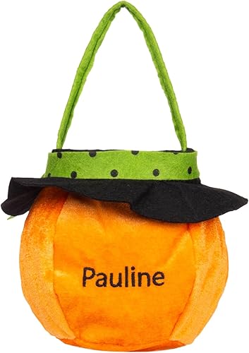 Miniatura 9 de Bolsas de calabaza de Halloween personalizadas para niños, bolsas de Halloween personalizadas para dulce o truco, con nombre bordado de Halloween,
