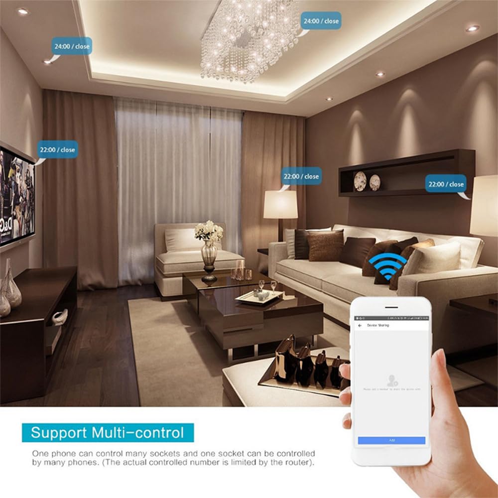 Jemora Multiprise Wi-Fi intelligente 16 A avec 4 prises de protection contre les surtensions et 4 ports USB Prises intelligentes multi-ports Télécommande Wi-Fi avec fonction de synchronisation Compati