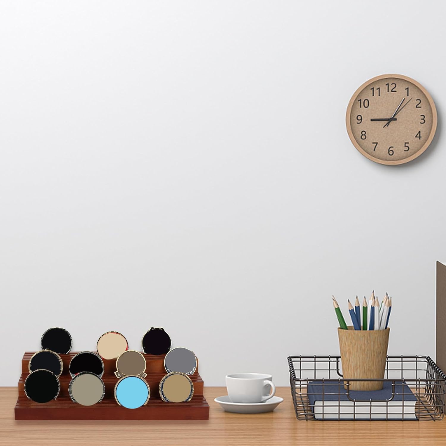 Sturdy Wood Trapezoid Coin Display Holder Multi Layer Structure Sturdy Base Perfect for Secure Storage Collectors Stand