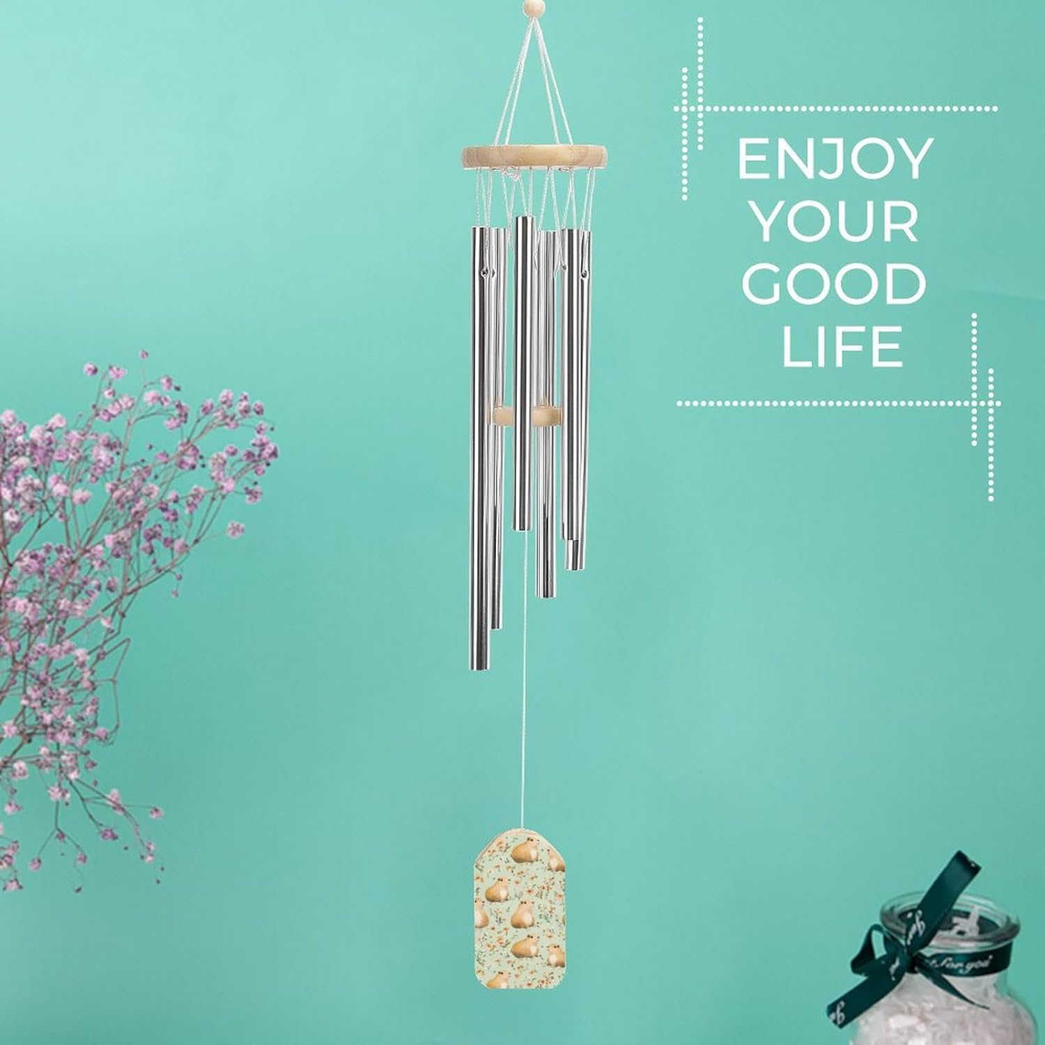 Cute Capybara Flowers Wooden Wind Chimes Deep Tone Memorial Windchime for Outside Garden Home Decoration