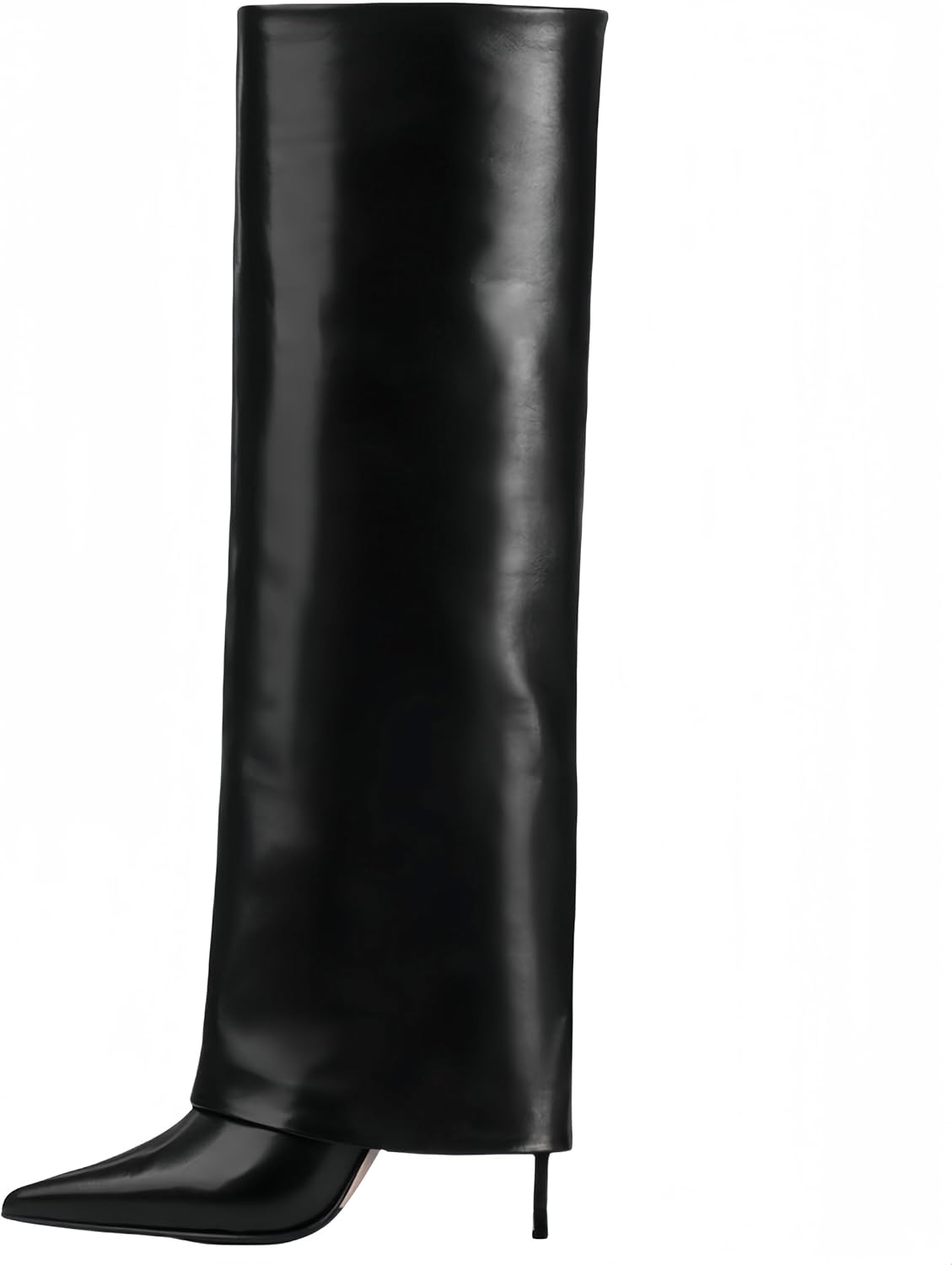 Fold Over Boots For Women - Long Knee High Stiletto Heel Pointed Toe Dress Pull On Tall Boots