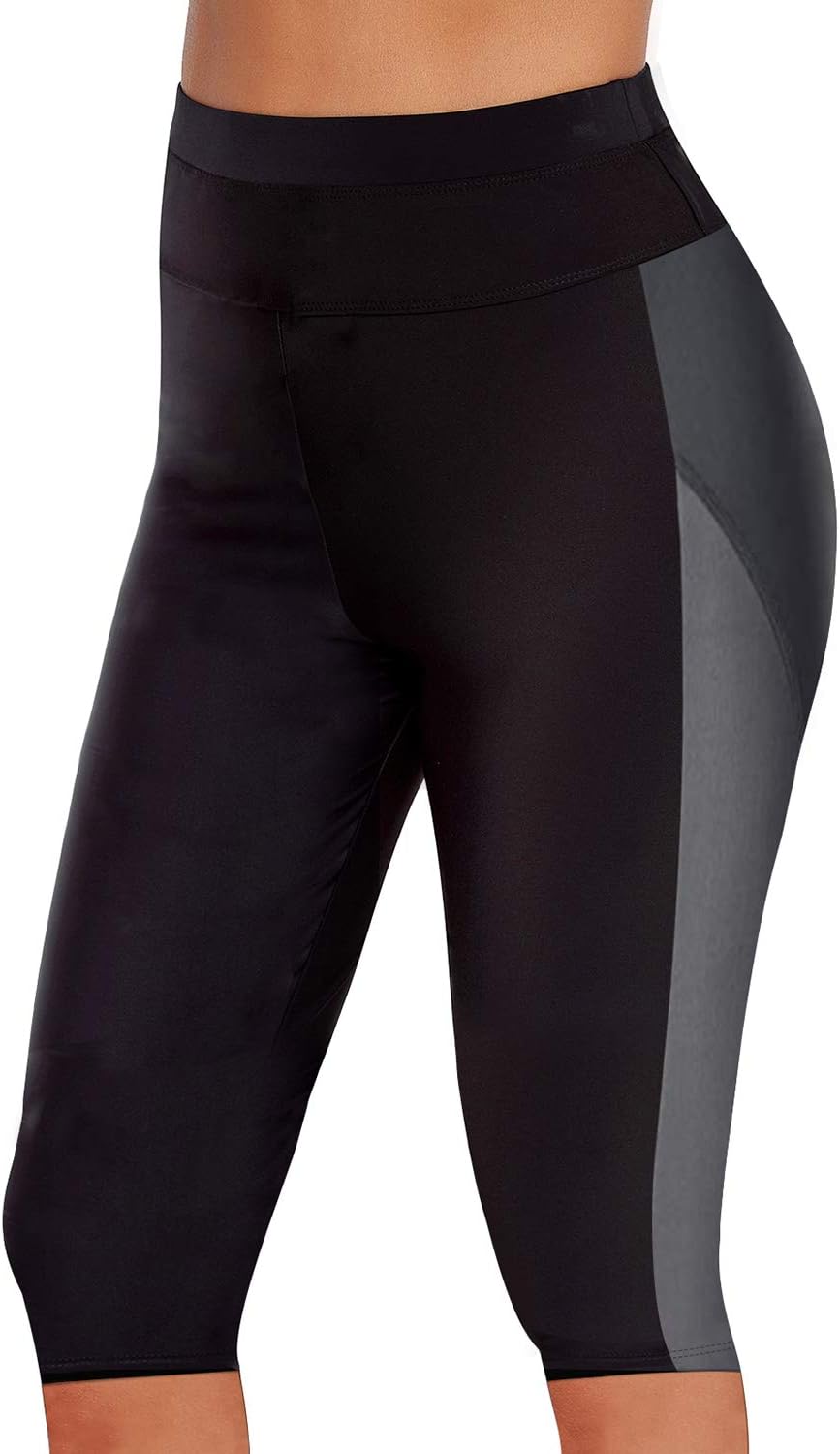 Urchics Womens Plus Size Rash Guard Capris High Waist Swimwear Bottoms Long Swim Shorts Tankini Bottom Swim Lengging