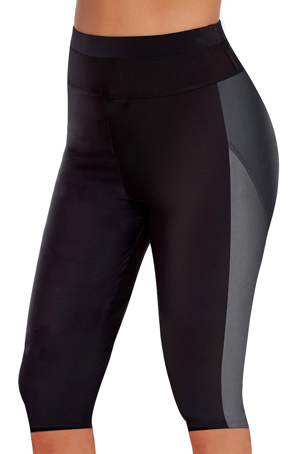 urchics Womens Plus Size Rash Guard Capris Long Swim Shorts Tankini Bottom Black Gray XXXL-picture-23