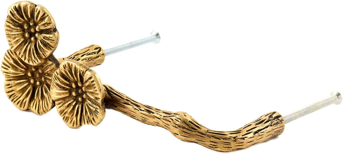 Indian Shelf 2 Pack Flower Brass Cabinet Pulls Decorative Door Handles Interior Vintage Gold Cabinet Handles Unique Kitchen Drawer Pulls Top