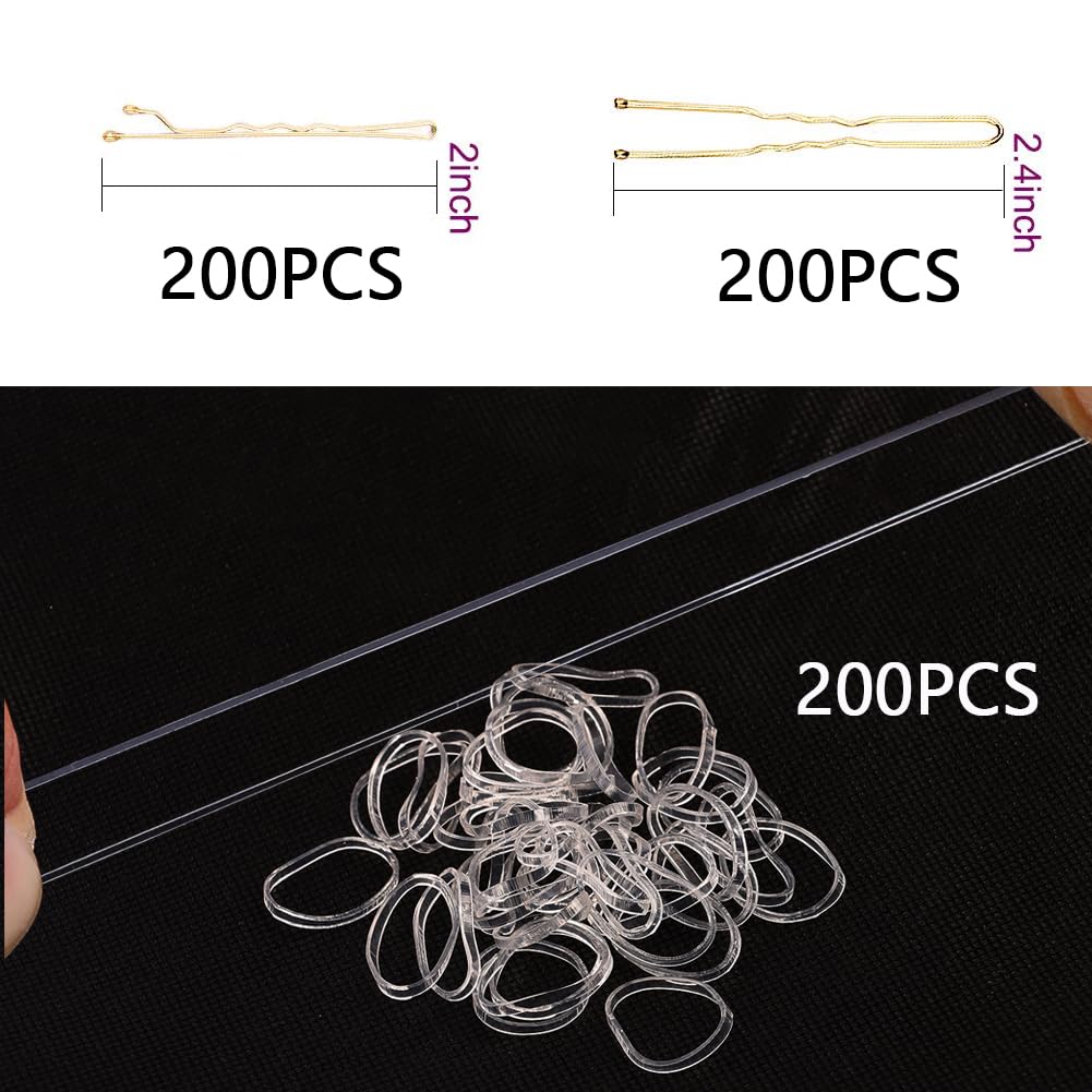 Haarnadeln, 600 Stück, 200 U-förmige Haarnadeln, blondes Haar, 200 Haarnadeln für Frauen, 200 transparente Haarbänder-Set mit Aufbewahrungsbox für Dutts (blond, 5,1 cm und 6,9 cm)