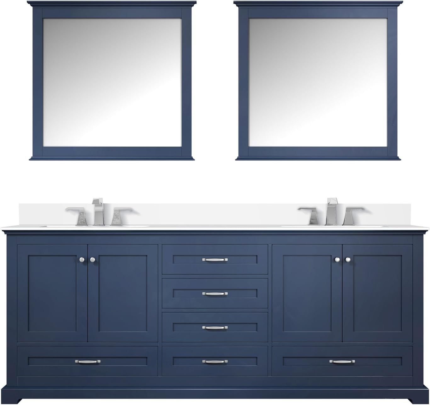 Dukes 80 in. W x 22 in. D Navy Blue Double Bath Vanity, Cultured Marble Top, Faucet Set and 30 in. Mirrors
