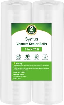 Syntus Vacuum Sealer Bags for food, 2 Pack 8" x 20 Commercial Grade Bag Rolls, Food Vac Bags for Storage, Meal Prep or Sous Vide