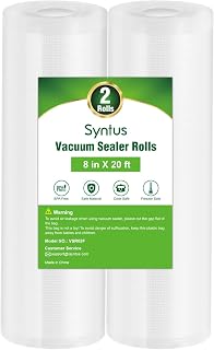Syntus Vacuum Sealer Bags for food, 2 Pack 8" x 20' Commercial Grade Bag Rolls, Food Vac Bags for Storage, Meal Prep or Sous Vide