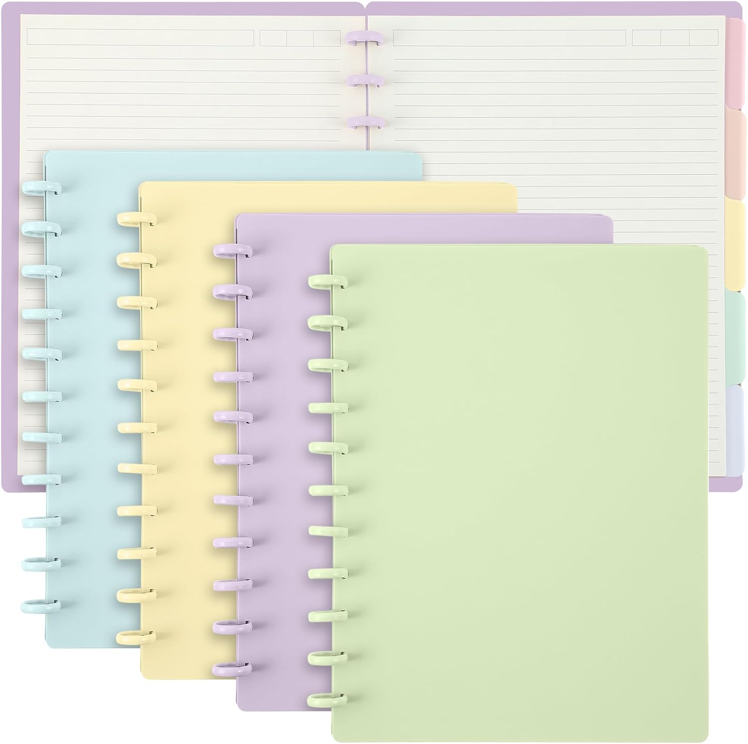 Glenmal 4 Sets Discbound Notebook, 8.5" x 11" Customizable Notebook Letter Size Includes Discs 5 Tab Note Dividers College Ruled Removable Pages Refillable Subject Journal for Office(Vibrant Color)
