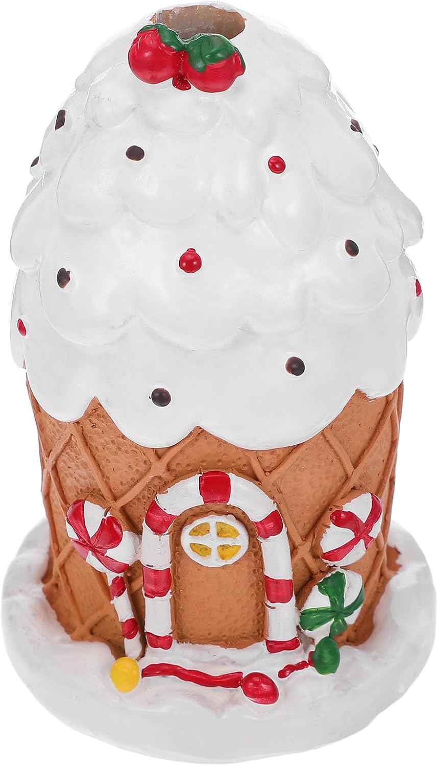 LUOZZY Christmas Resin Snow House Gingerbread Village Figurine Holiday Decor for Indoor Display and Festive Tabletop Ornament