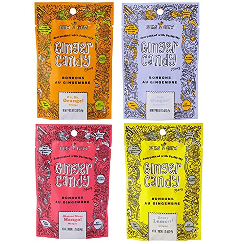 Gem Gem Ginger Candy Chewy Ginger Chews (Assorted Mix, 1.25oz, Pack of 4) - image 1
