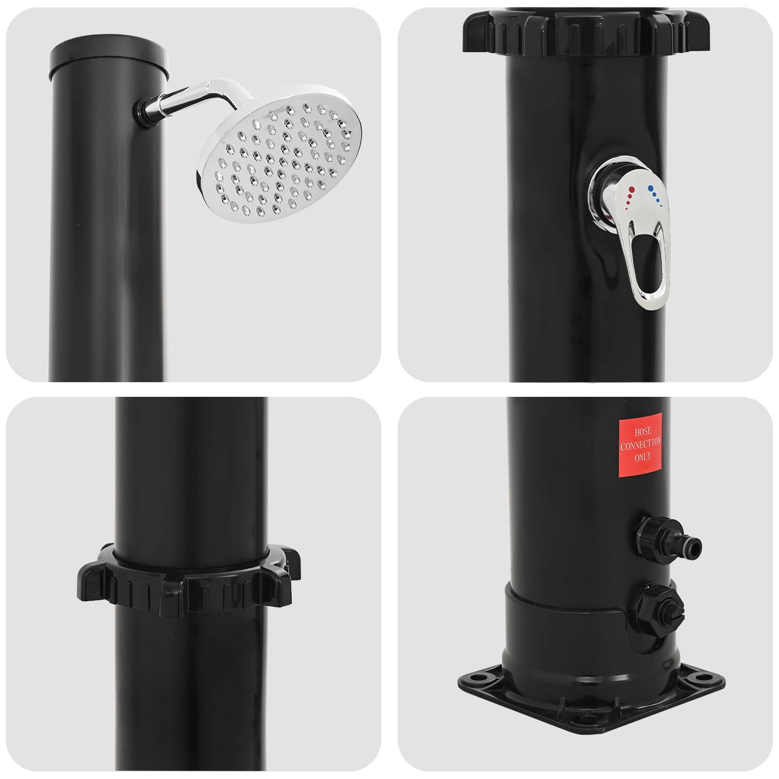 Mangloder - Ducha solar con alcachofa de ducha y grifo de 20 L, color negro, para jardín, terraza, piscina, jacuzzi, accesorios de PVC resistente a la intemperie con ducha de pies, cabezal de ducha