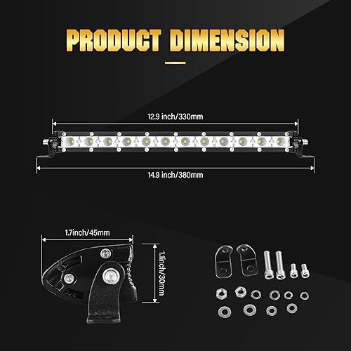 Miniatura 2 de Willpower Barra de luz LED de una sola fila de 13 pulgadas, 60 W, haz de inundación, luz delgada todoterreno, lámpara de trabajo antiniebla, luces