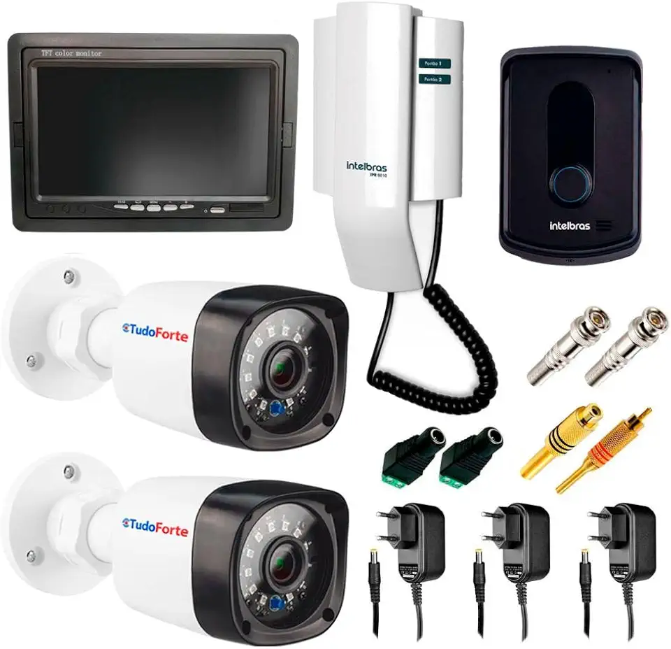 Kit Porteiro Intelbras IPR8010 com 02 Câmeras Infravermelho e Tela Monitor 7" LCD Colorido