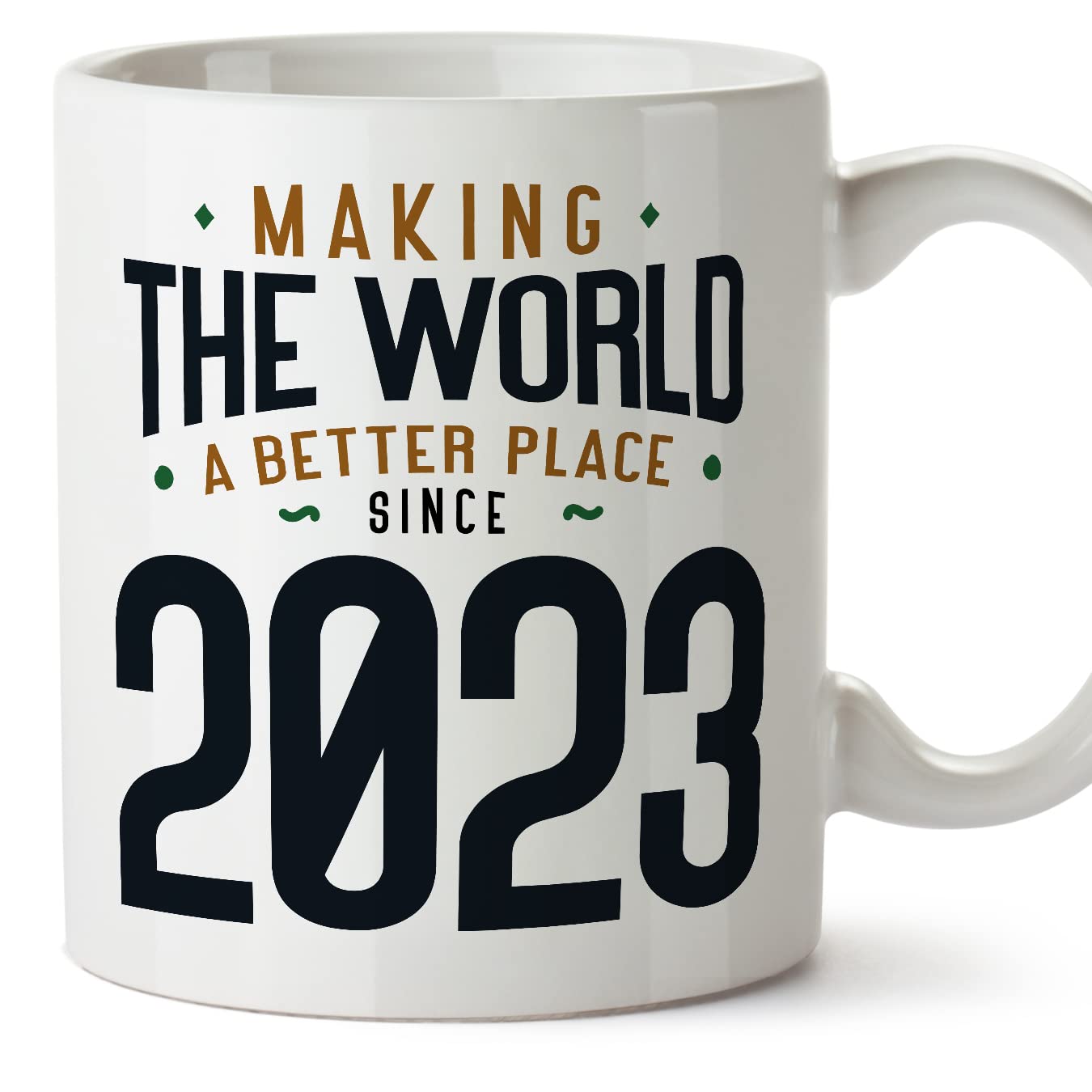 MUGFFINS 2023 Birthday Mug - in English - Making the World a Better Place - Funny Anniversary Present - 11 oz — image 1