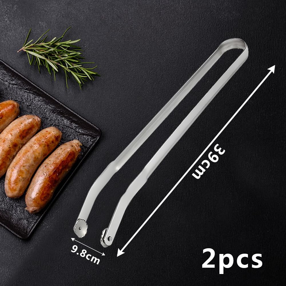 Pince Retourne Saucisse,2 Stück BBQ Würstchen Wendezange,Pince Barbecue Grill Up,Pince Barbecue Longue,Pince Barbecue Roulette,Pince à Grillade Roulette,Pince à Retourner les Saucisse BBQ