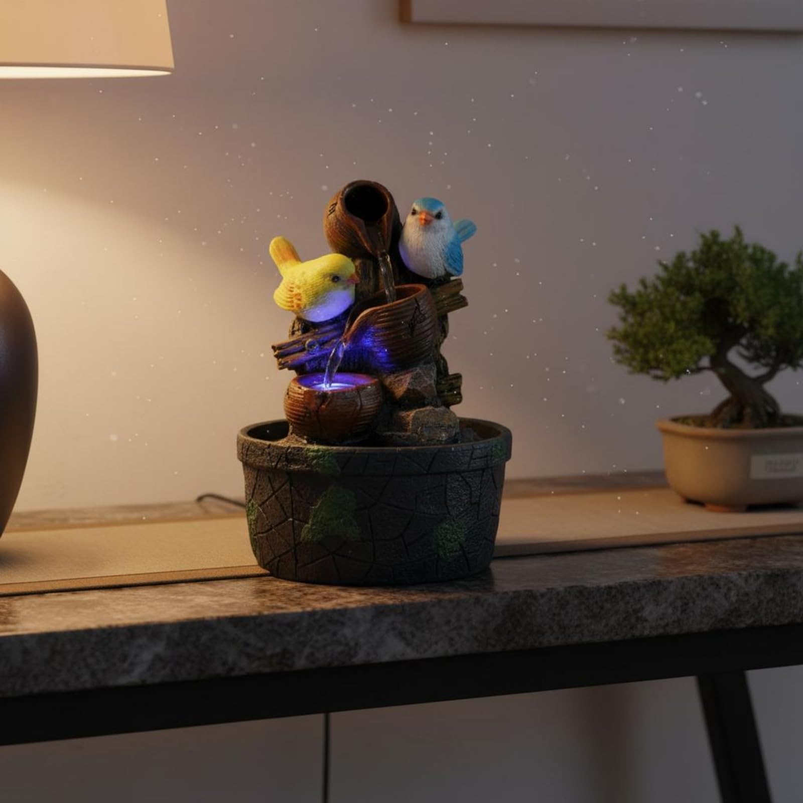 F Fityle Fuente de Escritorio Fuente de Mesa Cascada Decorativa Mini Fuente Interior Adorno Resina Silenciosa con Circulación de Agua Suave Diseño Europeo