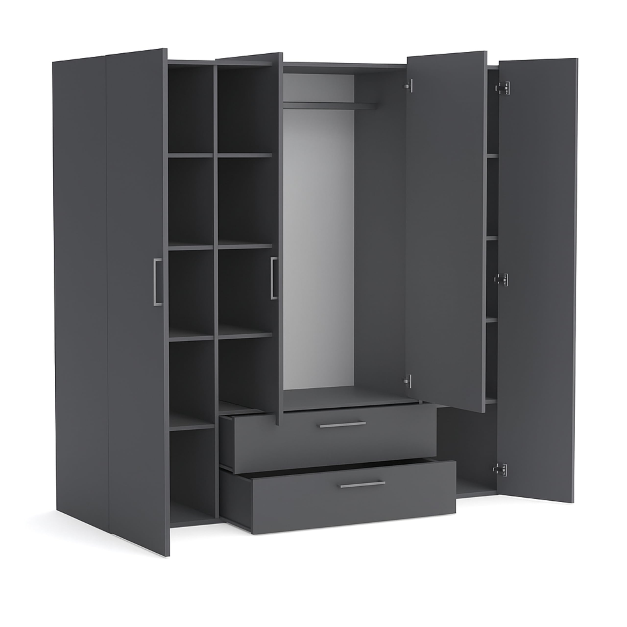 Brent - Kleiderschrank mit Spiegel, Garderobenschrank (BxHxT) 200x200x60 cm, Schrank mit Türen, Schlafzimmerschrank mit Regalen - Grau