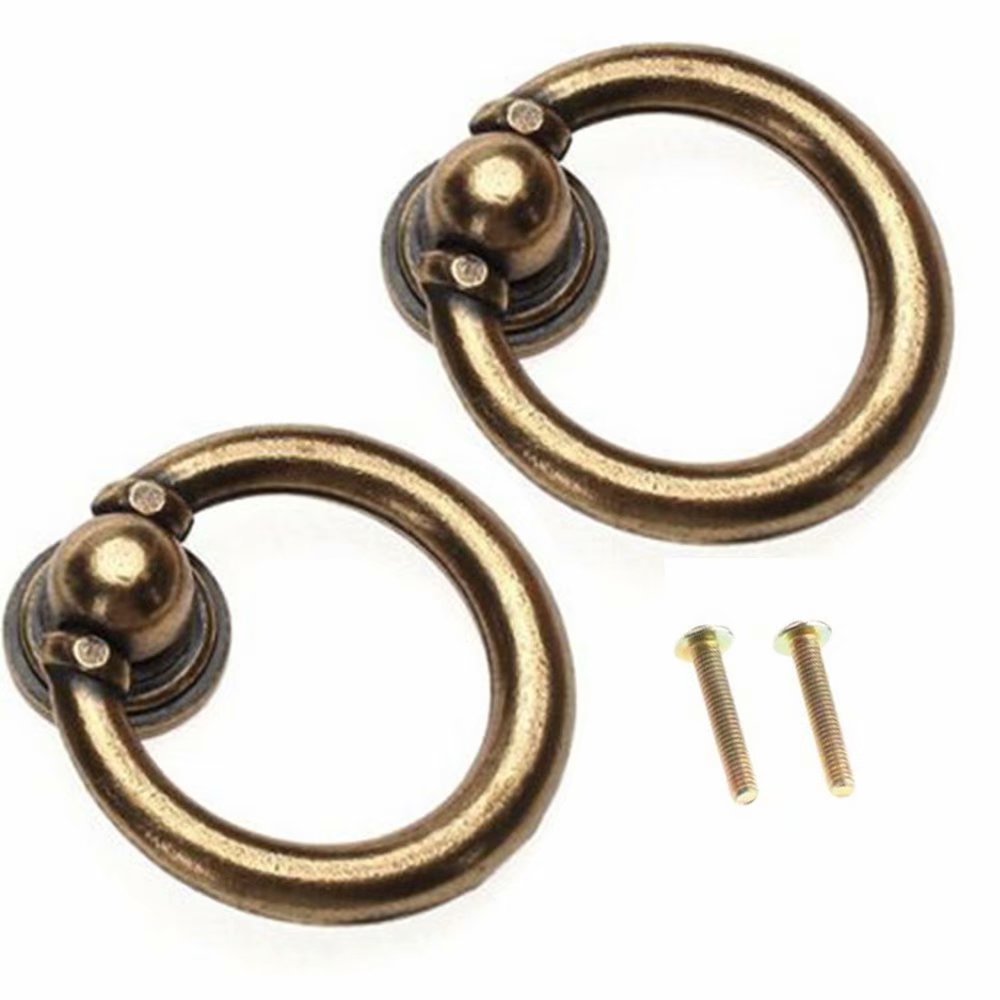 FBSHOP(TM) 2pcs Furniture Hardware Drawer Drop Ring Pull Knob Bronze Tone/Antique Traditional Appearance, Solid Bronze Tone Ring Pull