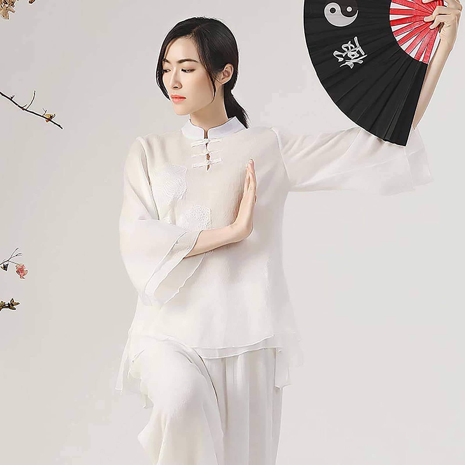 Kobiety Tai Chi Odzież Chiński Tradycyjny Medytacja Zen Jednolite Bawełniane Ubrania Wing Chun Lekkie Garnitury do Medytacji i Qigong, A, XXL