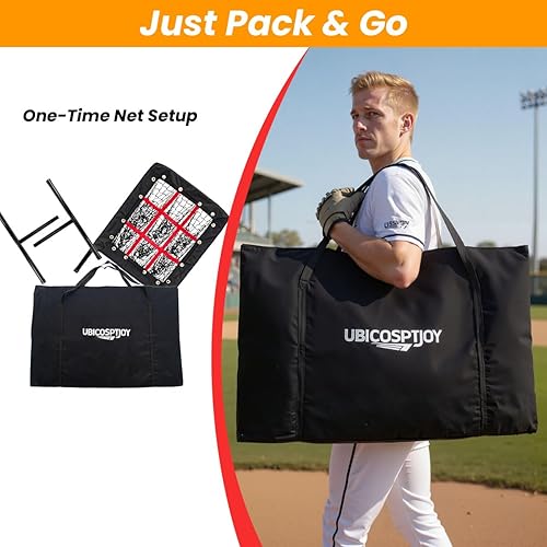 Miniatura 7 de Red de lanzamiento de béisbol y sóftbol de 9 agujeros con zona de ataque, altura ajustable de hasta 45 pulgadas, red resistente de 7 capas, marco