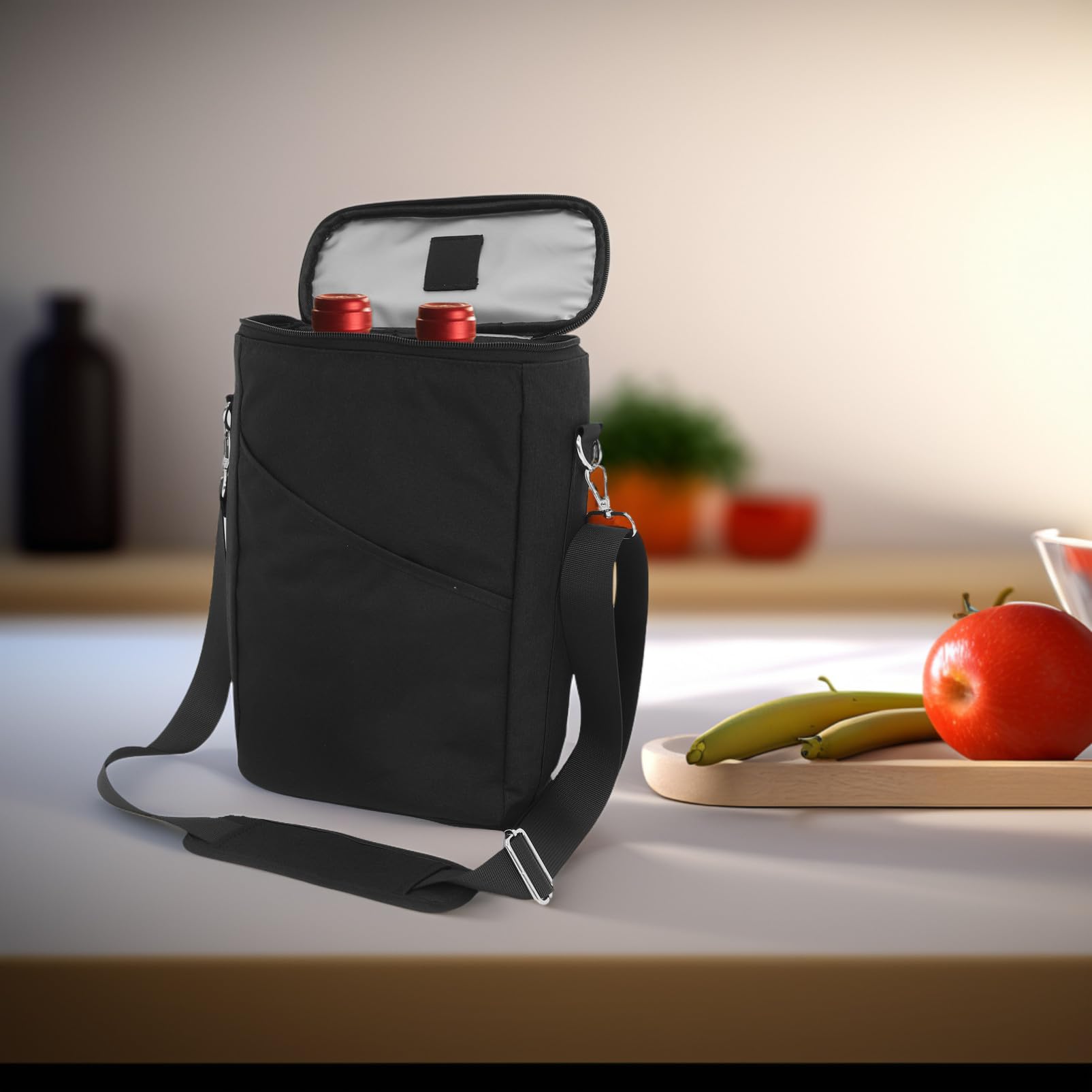 LABRIMP Bolsa Térmica para Vino con Capacidad para Botellas Aislante y Antidesbordamiento con Asa y Correa Ajustable para Picnic Fiestas y Transporte Seguro de Bebidas