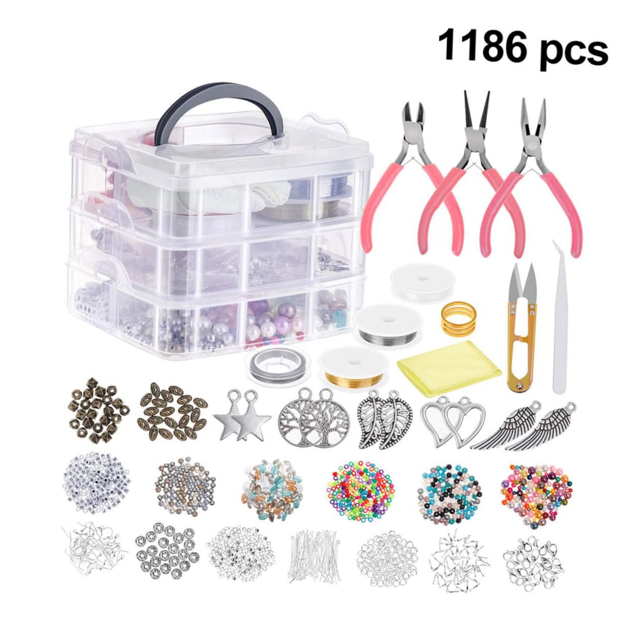 Kit de Fabrication de Bijoux pour Créateurs, 1186 Pièces, Trois Couches